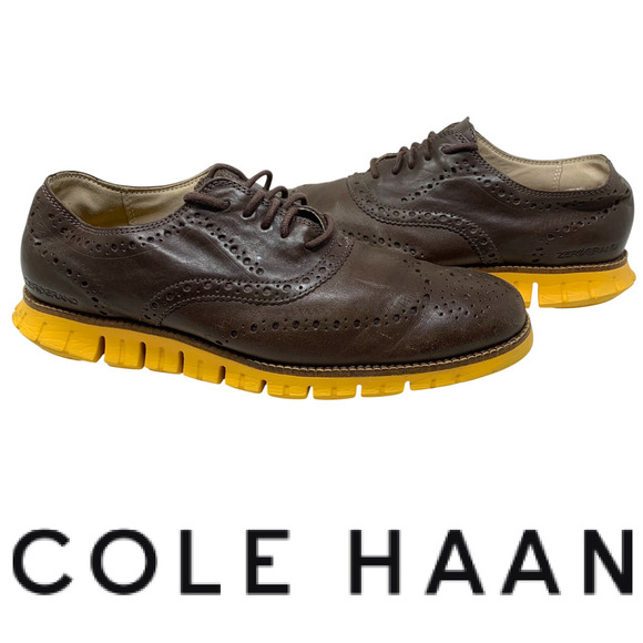 Cole Haan Zerogrand Brown Leather Wingtip Brogue Oxfords Sz 9.5 Shoes C31168 - Picture 1 of 12
